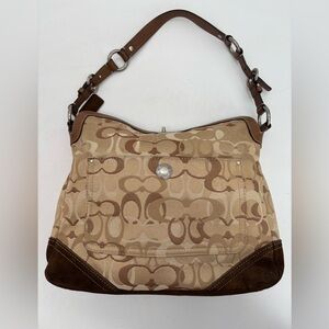 Coach Y2K Chelsea Optic Signature Brown Suede Turnlock Hobo Bag Vintage